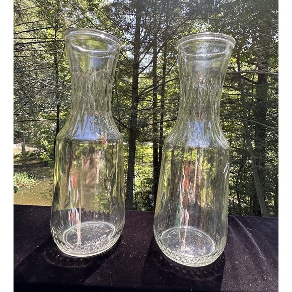 Anchor Hocking Milk Bottles Or Juice Carafe Clear Glass Containers Set of 2 -S32 - Picture 3 of 8